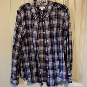 Caslon lightweight cotton blue plaid button down shirt